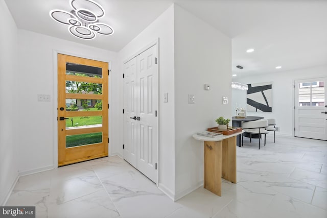 1612 Lemontree Ln, Silver Spring, MD 20904 - foyer entrance with light marble finish flooring, baseboards, recessed lighting, and a chandelier