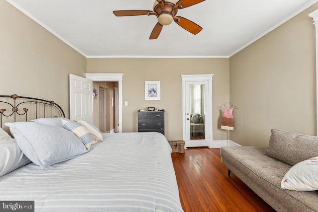 1 S Bartram Ave Unit 3, Atlantic City, NJ 08401 - bedroom featuring wood-type flooring, crown molding, baseboards, and ceiling fan