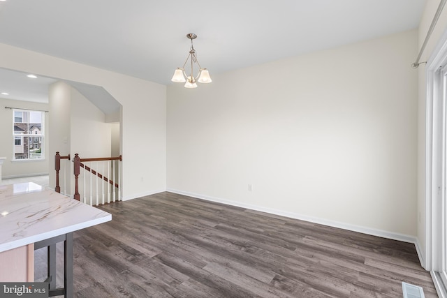 326 Iannelli Rd, Clarksboro, NJ 08020 - unfurnished dining area featuring dark wood-style flooring, baseboards, a chandelier, and recessed lighting