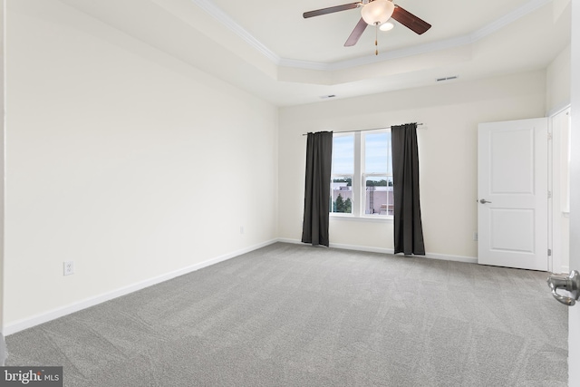 326 Iannelli Rd, Clarksboro, NJ 08020 - empty room featuring crown molding, a raised ceiling, carpet, a ceiling fan, and baseboards