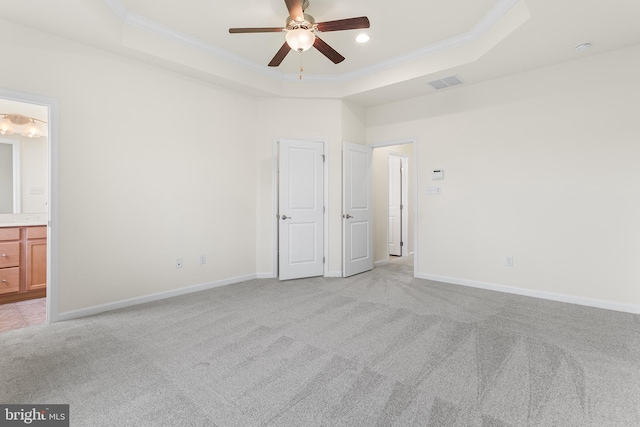 326 Iannelli Rd, Clarksboro, NJ 08020 - unfurnished bedroom featuring a raised ceiling, light carpet, ornamental molding, baseboards, and ensuite bathroom