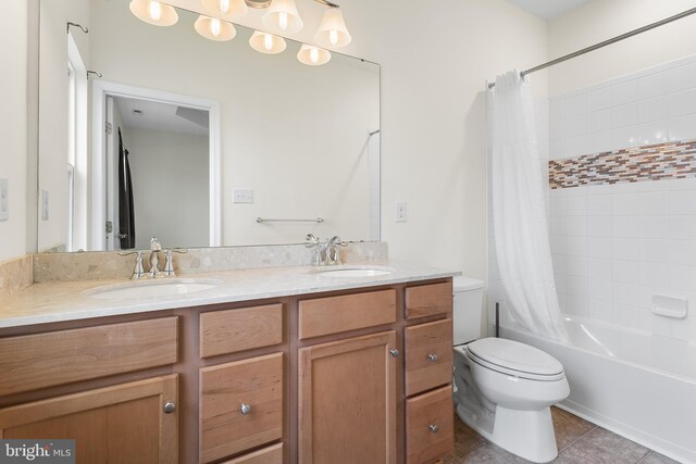 326 Iannelli Rd, Clarksboro, NJ 08020 - bathroom featuring double vanity, shower / bathtub combination with curtain, tile patterned floors, and toilet