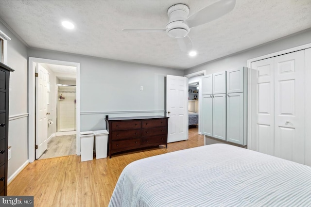 11636 Doxdam Ter, Germantown, MD 20876 - bedroom with light wood-style floors, recessed lighting, connected bathroom, and a ceiling fan