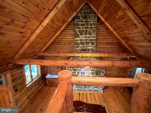 11882 Bumbarger Cir, Petersburg, PA 16669 - additional living space featuring wooden ceiling, wood-type flooring, and log walls