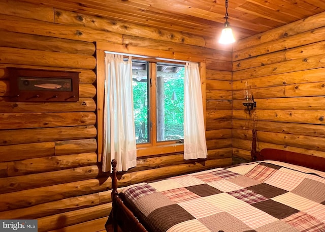 11882 Bumbarger Cir, Petersburg, PA 16669 - bedroom featuring wooden ceiling and log walls