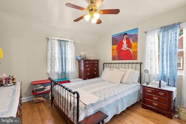 5409 20th Ave, Hyattsville, MD 20782 - bedroom featuring wood finished floors, lofted ceiling, baseboards, and ceiling fan
