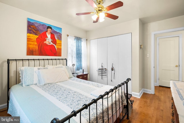 5409 20th Ave, Hyattsville, MD 20782 - bedroom with baseboards, a closet, wood finished floors, and ceiling fan