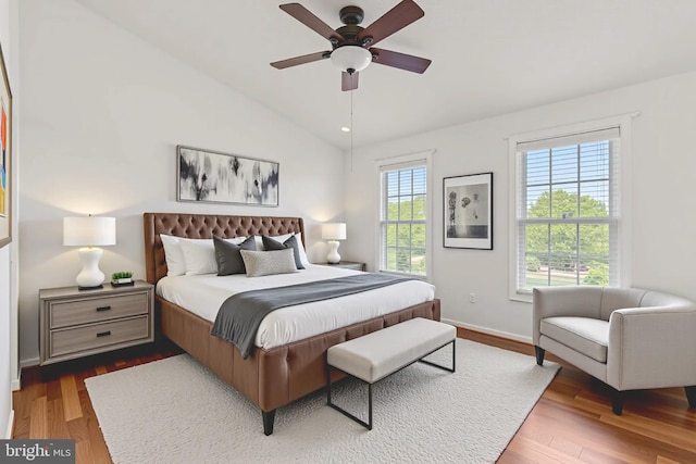 7967 Brightmeadow Ct, Ellicott City, MD 21043 - bedroom with wood finished floors, lofted ceiling, and ceiling fan