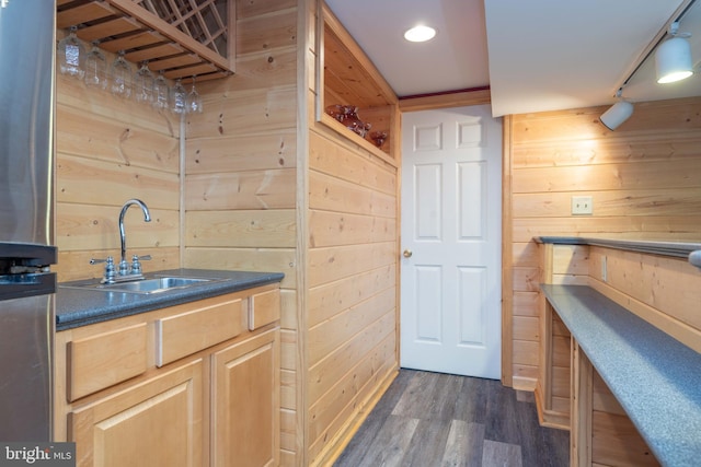 17 Bridleshire Rd, Newark, DE 19711 - bar with wood walls, a sink, and dark wood-type flooring