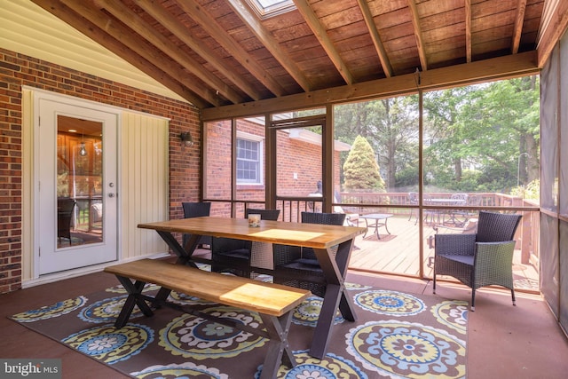 17 Bridleshire Rd, Newark, DE 19711 - sunroom / solarium featuring outdoor dining space, vaulted ceiling, plenty of natural light, and a skylight