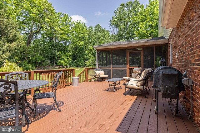 17 Bridleshire Rd, Newark, DE 19711 - deck with a sunroom, outdoor dining space, and view of scattered trees