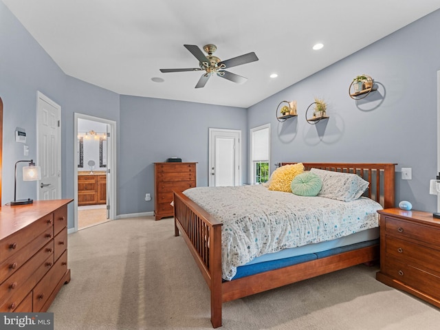 928 Township Line Rd, Chalfont, PA 18914 - bedroom featuring light carpet, recessed lighting, a ceiling fan, and connected bathroom
