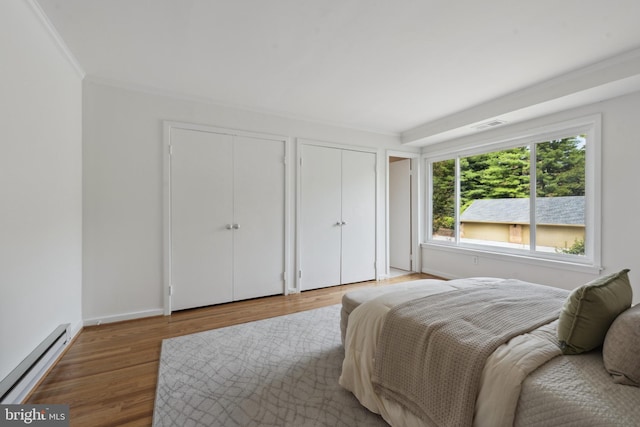 6 Roland Mews Unit R46, Baltimore, MD 21210 - bedroom with a baseboard heating unit, two closets, wood finished floors, crown molding, and baseboards