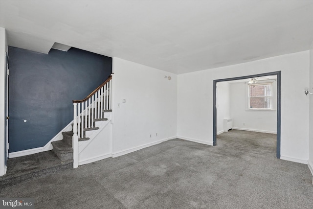 1500 Benner St, Philadelphia, PA 19149 - unfurnished living room with carpet flooring, stairs, and baseboards