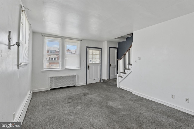 1500 Benner St, Philadelphia, PA 19149 - entryway with radiator, a baseboard radiator, carpet, and stairway