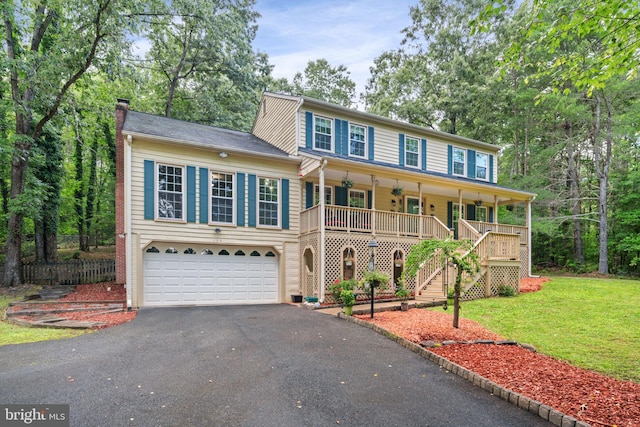 175 Mt Hope Church Rd, Stafford, VA 22554 - view of front of property featuring a porch, driveway, stairs, a garage, and a chimney