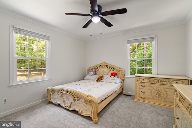 175 Mt Hope Church Rd, Stafford, VA 22554 - bedroom featuring multiple windows, light colored carpet, crown molding, and a ceiling fan