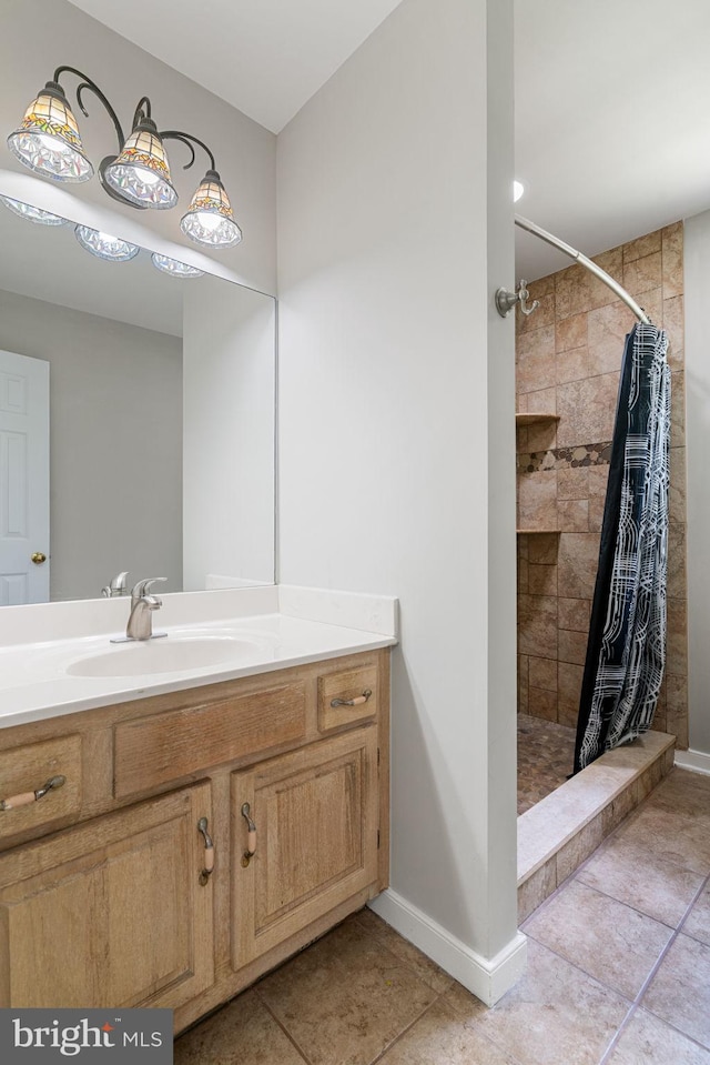 175 Mt Hope Church Rd, Stafford, VA 22554 - bathroom with vanity, a stall shower, and tile patterned floors