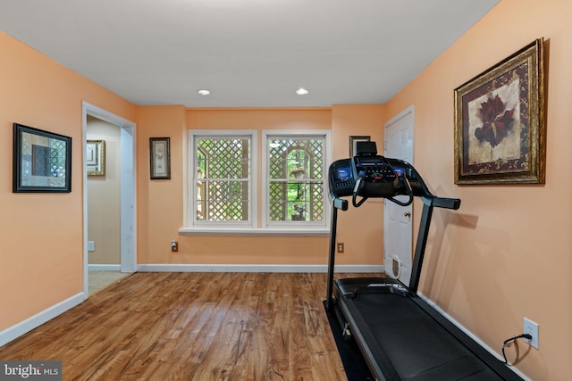 175 Mt Hope Church Rd, Stafford, VA 22554 - workout room featuring wood finished floors and recessed lighting