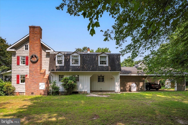 13220 Bank St, Bishopville, MD 21813 - back of house with a yard, a shingled roof, crawl space, and a chimney