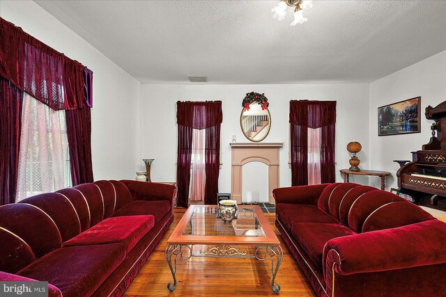 13220 Bank St, Bishopville, MD 21813 - living room featuring wood finished floors and a textured ceiling