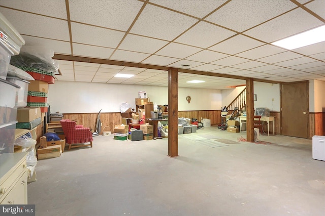 74 Acker Rd, Newport, PA 17074 - finished basement with a paneled ceiling, wood walls, and a wainscoted wall