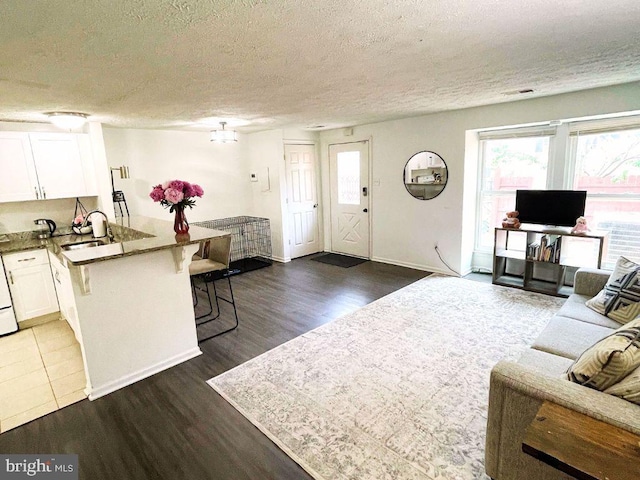 13533 Demetrias Way, Germantown, MD 20874 - living area with a textured ceiling, dark wood-style flooring, and healthy amount of natural light