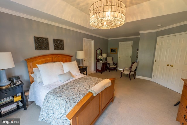 2440 Saddlebrook Rd, Macungie, PA 18062 - bedroom with light colored carpet, a chandelier, crown molding, baseboards, and a closet