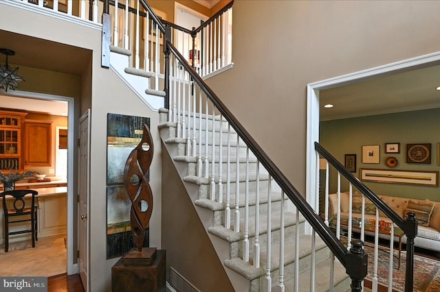 2440 Saddlebrook Rd, Macungie, PA 18062 - stairs featuring a high ceiling and recessed lighting