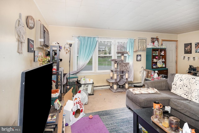 17 Clark St, Duncannon, PA 17020 - carpeted living area featuring a baseboard heating unit