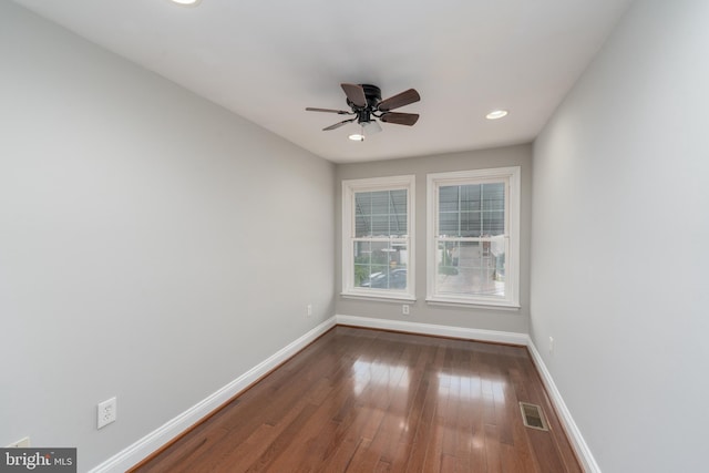 518 Scott St, Baltimore, MD 21230 - spare room featuring baseboards, a ceiling fan, dark wood-style floors, and recessed lighting