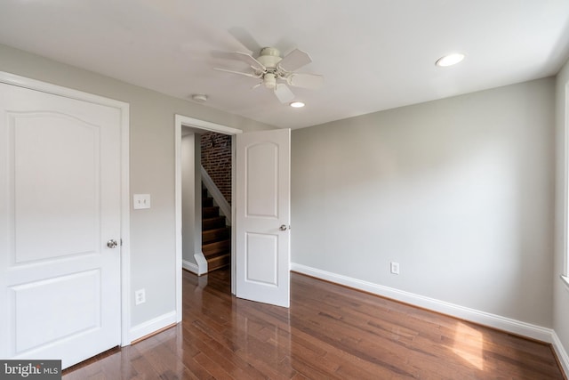 518 Scott St, Baltimore, MD 21230 - unfurnished bedroom with wood finished floors, baseboards, recessed lighting, and a ceiling fan