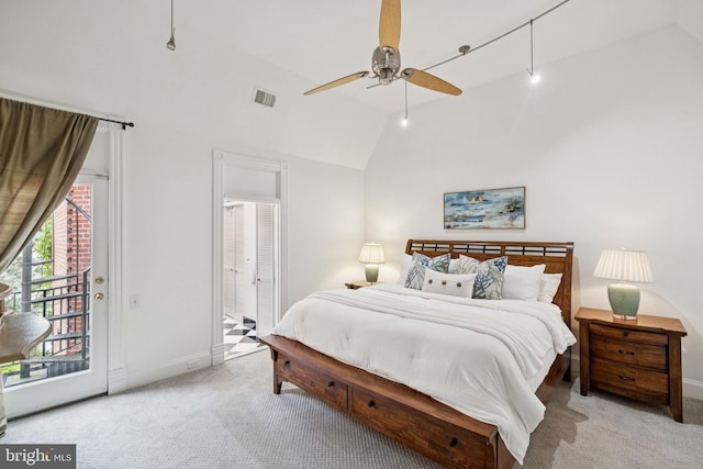 1827 Phelps Pl NW, Washington, DC 20008 - bedroom with carpet floors, access to outside, lofted ceiling, baseboards, and a ceiling fan