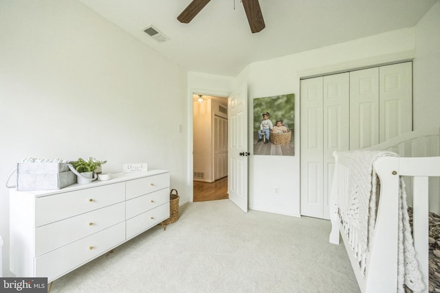 315 Coventry Ct, Mantua, NJ 08051 - bedroom featuring light carpet, a closet, and ceiling fan