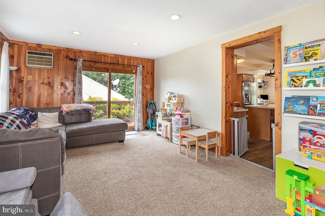 28 Laudermilch Rd, Halifax, PA 17032 - carpeted living room with an AC wall unit and recessed lighting