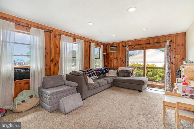 28 Laudermilch Rd, Halifax, PA 17032 - carpeted living room featuring healthy amount of natural light, recessed lighting, wood walls, cooling unit, and a wall unit AC