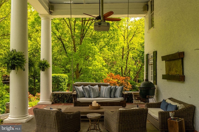 11 Conshohocken State Rd, Gladwyne, PA 19035 - view of patio featuring an outdoor hangout area and ceiling fan