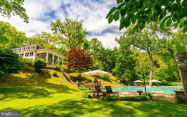 11 Conshohocken State Rd, Gladwyne, PA 19035 - swimming pool featuring a yard, a patio, and stairs