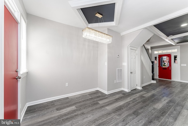 1607 Saint Stephens St, Baltimore, MD 21216 - entryway with a chandelier, wood finished floors, baseboards, and stairs