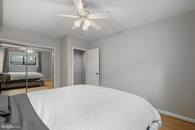 2702 Dartmouth Rd Unit 3, Alexandria, VA 22314 - bedroom with light wood-type flooring, baseboards, a closet, and ceiling fan
