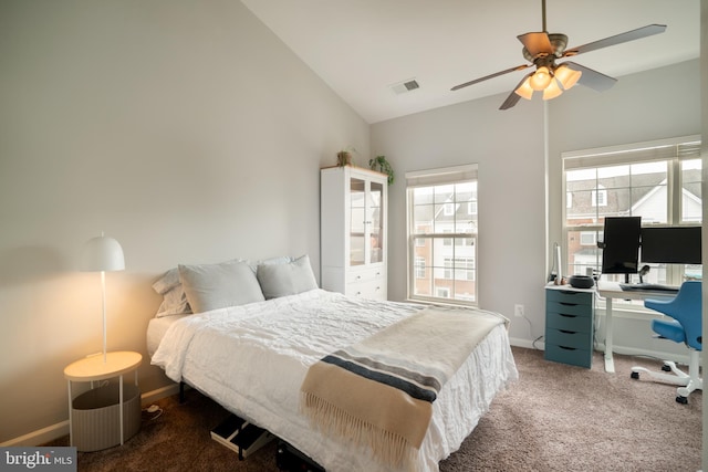 20468 Alicent Ter, Ashburn, VA 20147 - carpeted bedroom featuring vaulted ceiling, a desk, and ceiling fan