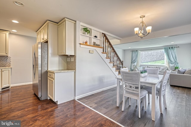 580 W Areba Ave, Hershey, PA 17033 - dining room with a chandelier, stairs, recessed lighting, dark wood-type flooring, and baseboards