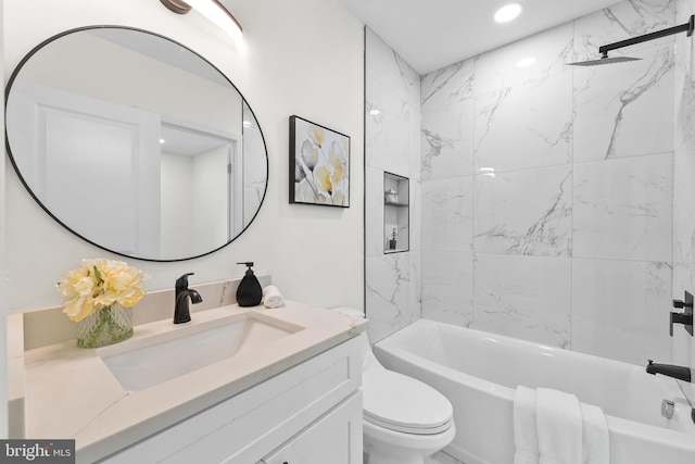 713 Tewkesbury Pl NW, Washington, DC 20012 - bathroom with vanity, washtub / shower combination, toilet, and recessed lighting