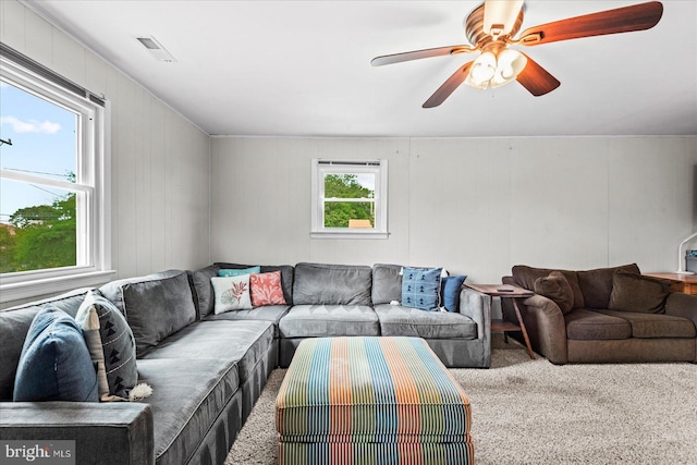 412 Marshall Ave, Colonial Beach, VA 22443 - carpeted living room featuring ceiling fan