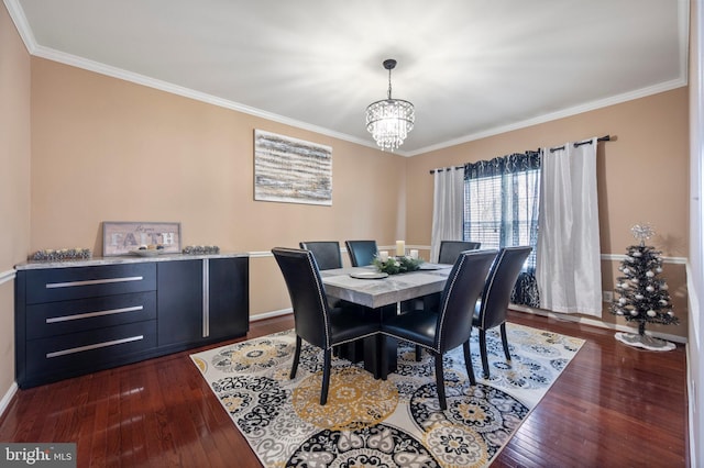 2652 Academic Ct, Waldorf, MD 20603 - dining room with dark wood-type flooring, a chandelier, crown molding, and baseboards