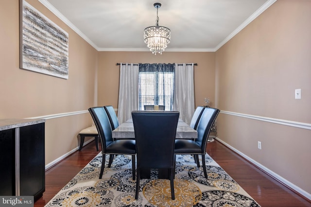 2652 Academic Ct, Waldorf, MD 20603 - dining room featuring a chandelier, ornamental molding, dark wood-style flooring, and baseboards