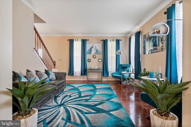 2652 Academic Ct, Waldorf, MD 20603 - living area featuring stairway, crown molding, and wood-type flooring