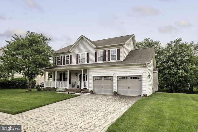2652 Academic Ct, Waldorf, MD 20603 - view of front of property featuring a porch, decorative driveway, a front yard, and roof with shingles