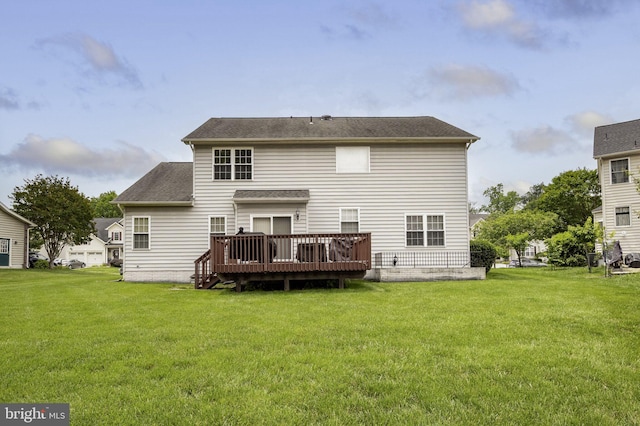 2652 Academic Ct, Waldorf, MD 20603 - rear view of property featuring a wooden deck, a yard, and roof with shingles