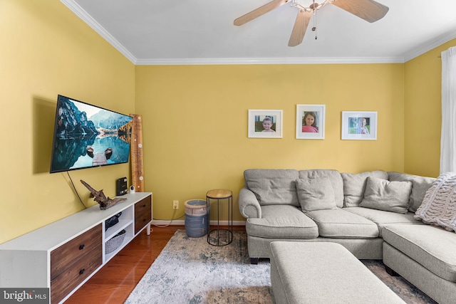 240 Charleston Rd, Ocean Pines, MD 21811 - living area featuring ornamental molding, ceiling fan, and dark wood finished floors